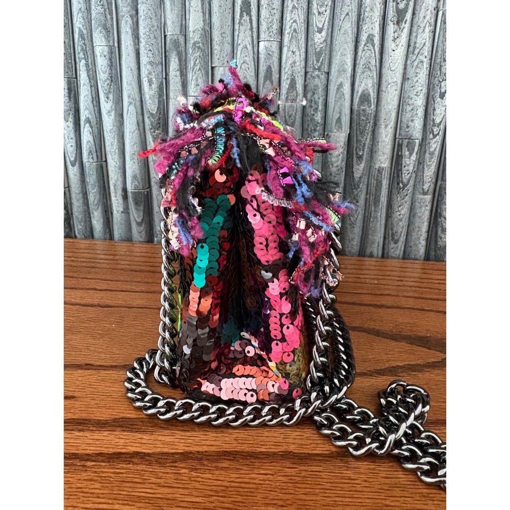 Kurt Geiger London Kensington Mini Sequin Tweed Multi Color Chain Crossbody Bag - Picture 5 of 9